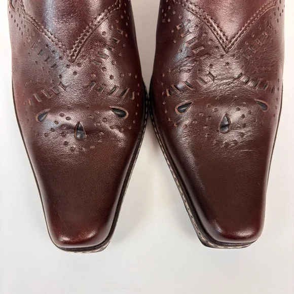 Gianni Bini Leather Mules Western Snip Toe Chunky Heel Slip On Boot Brown Sz 6.5 - Picture 6 of 16